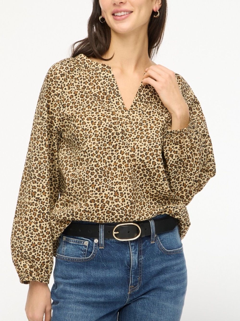 J Crew Leopard Print Split Neck Popover Blouse Top Size XL Style CI020